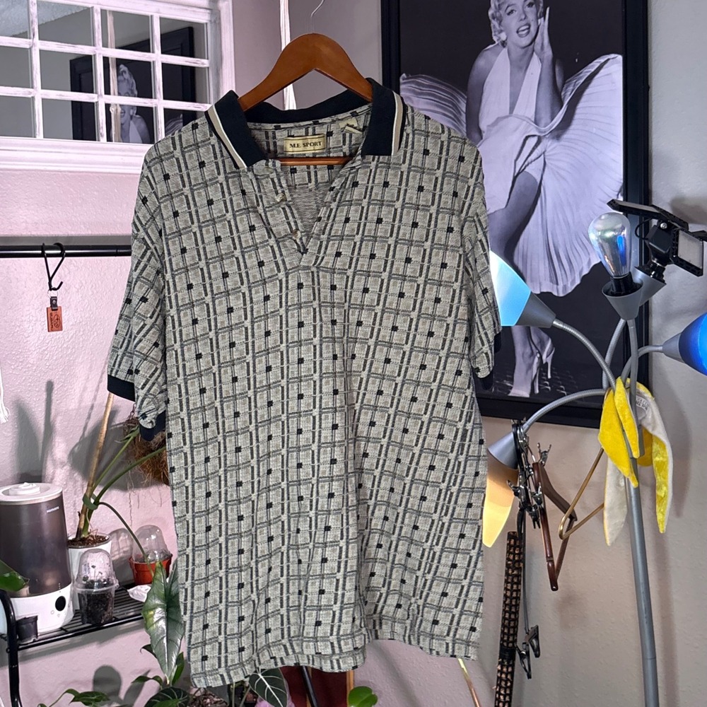 ME Sport Polo Shirt‎ Mens Large Gray Geometric Knit Short Sleeve Top